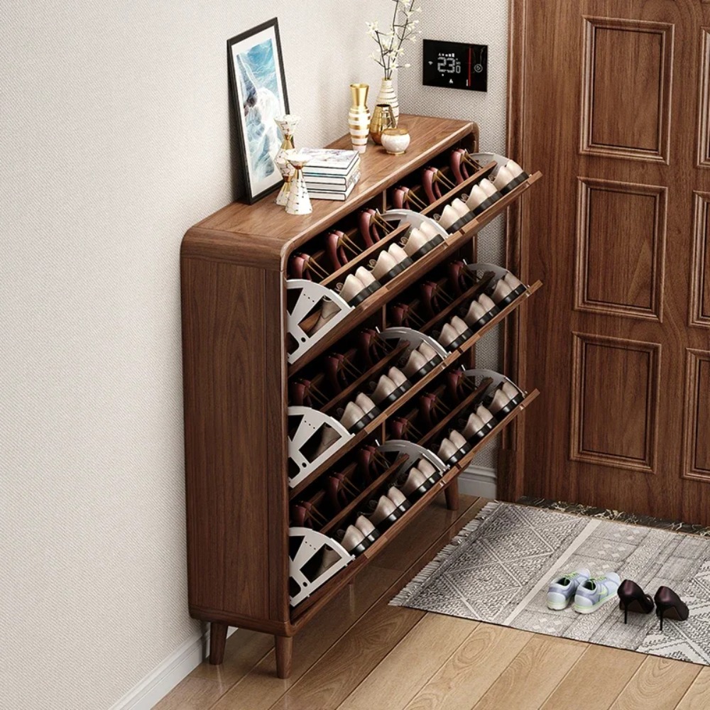 Shoe Rack Cabinet Narrow Entryway - Slim Flip Door Shoe Cabinet Rustic