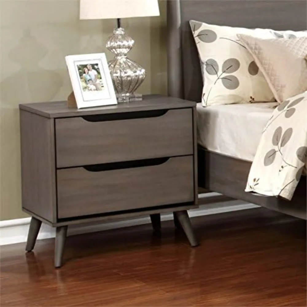 Solid Wood Nightstand 2 Drawers - For 2-Drawer Mid-Century Solid Wood/Wood Veneer/MDF