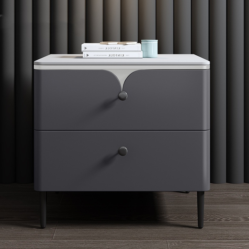 Solid Wood Nightstand 2 Drawers - Modern Solid Wood Bedside Table with