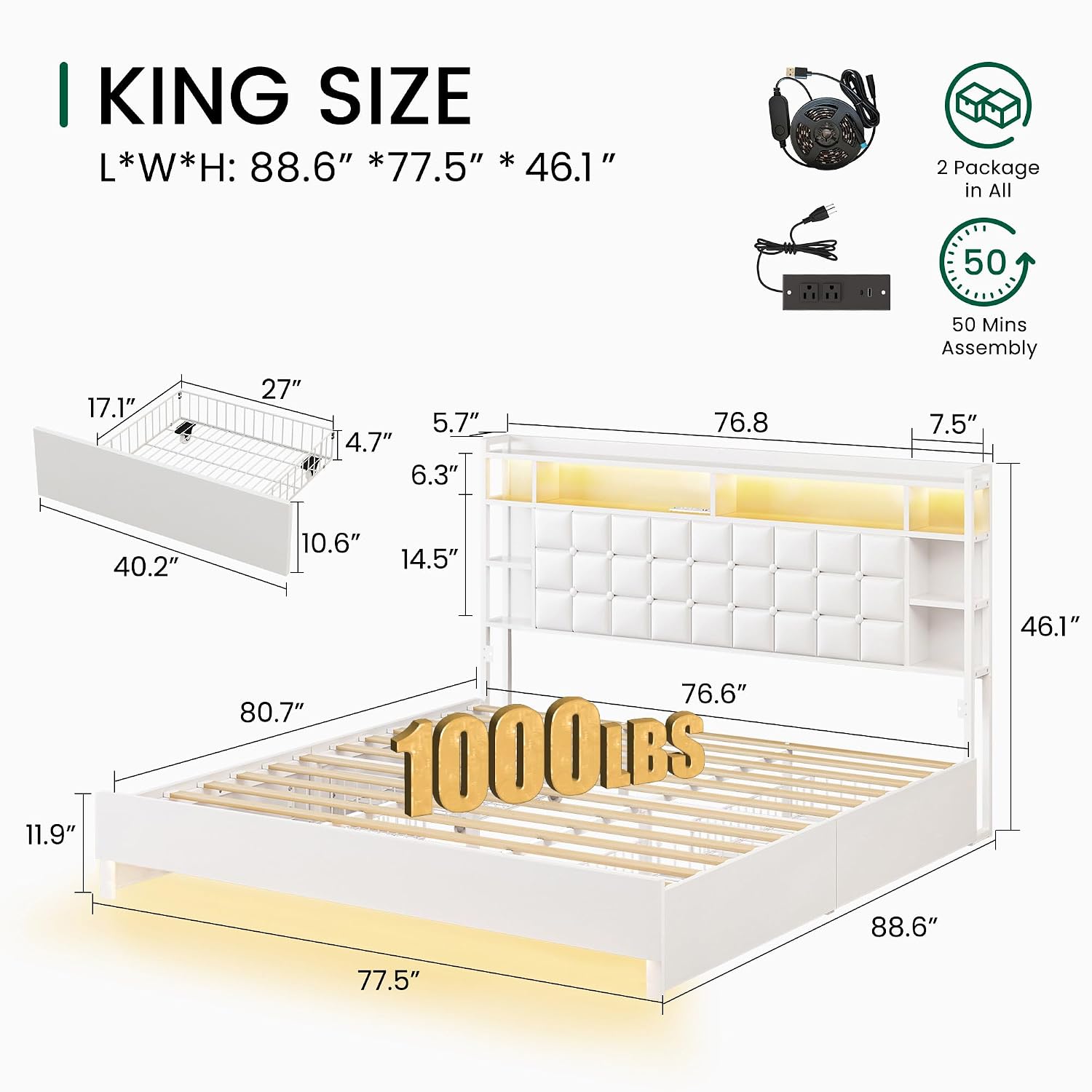 King Size Wooden Bed Frame Sto - đánh giá và giá King Size Bed Frame With Storage Drawers