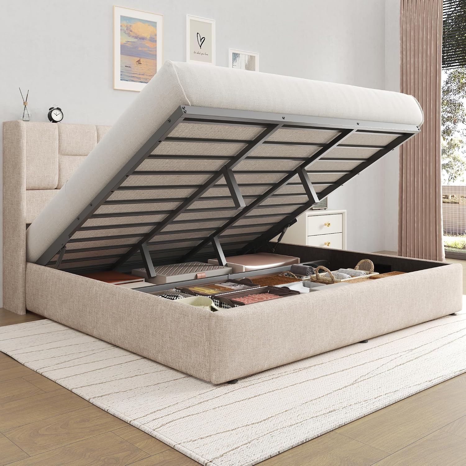 King Bed Frame Hydraulic Gas L - đánh giá và giá Gas Lift Storage Bed Hydraulic