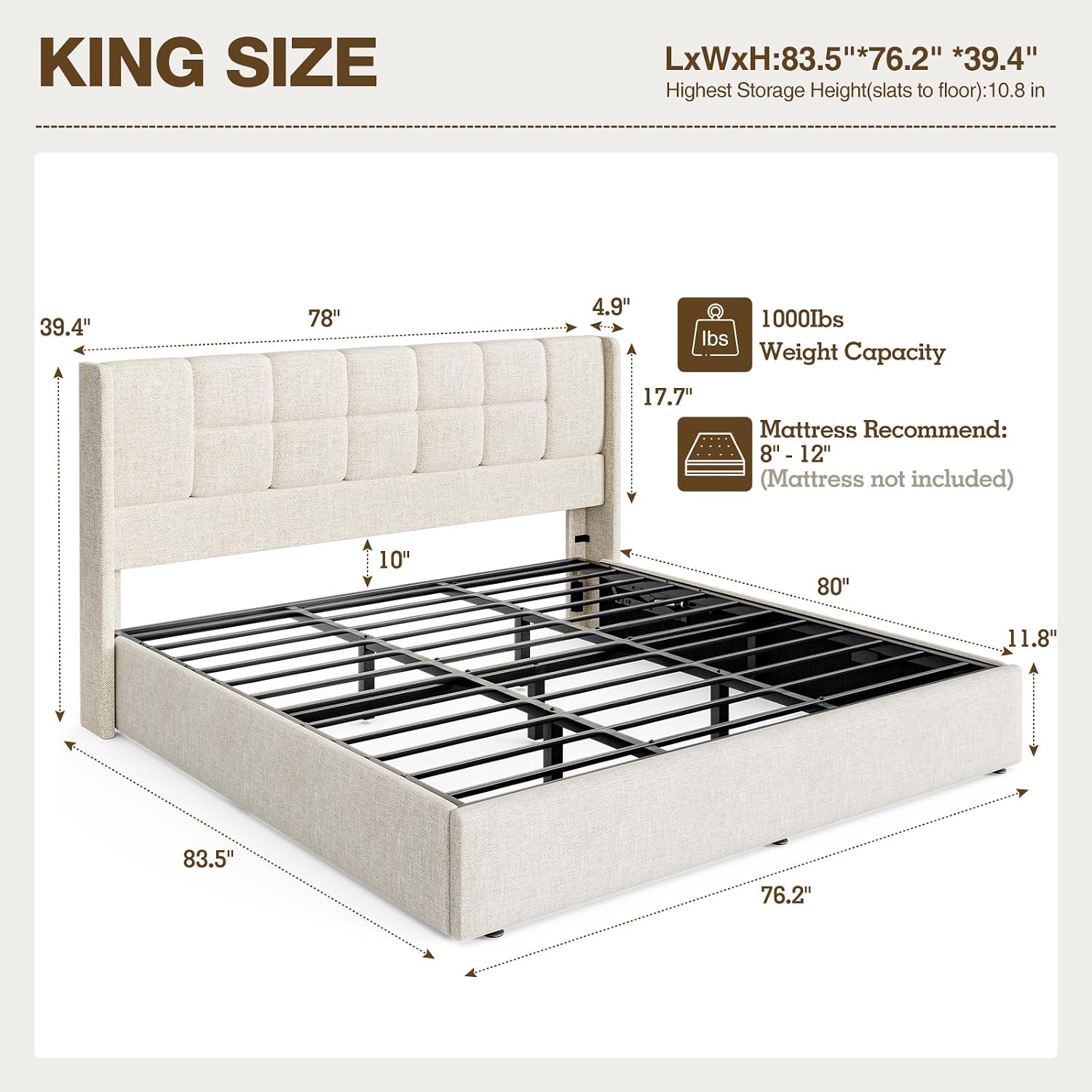 King Bed Frame with Hydraulic  - đánh giá và giá Gas Lift Storage Bed Hydraulic