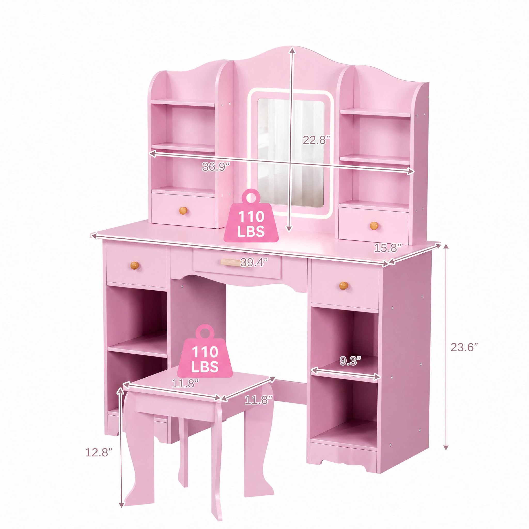 Kids Vanity with 3-Color Light - đánh giá và giá Dressing Table Vanity With Lighted Mirror
