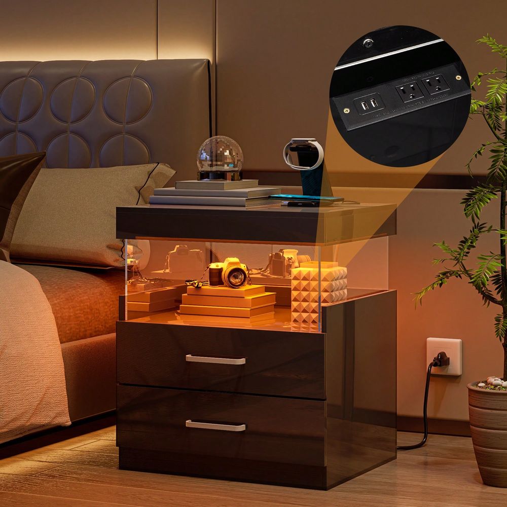 Black LED End Table Nightstand - đánh giá và giá Floating Nightstand With Led Light