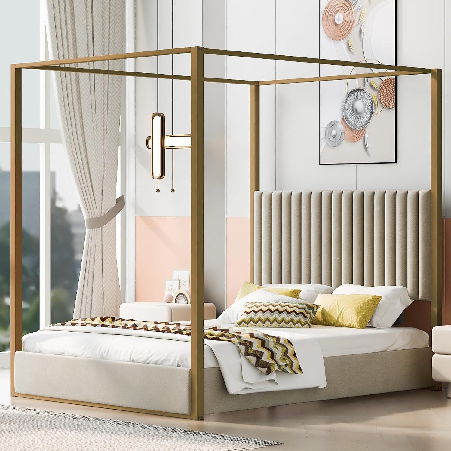 Modern 4-Poster Canopy Bed Que - đánh giá và giá Canopy Bed Frame Metal Queen