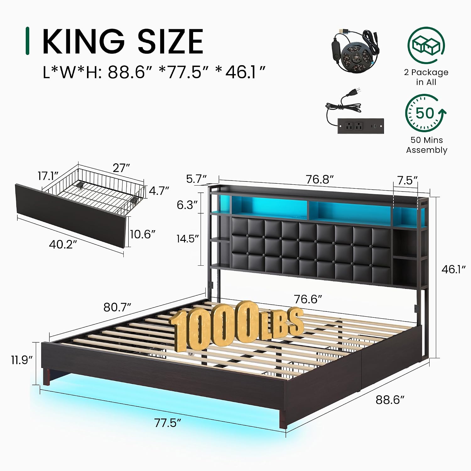 King Size Wooden Bed Frame wit - đánh giá và giá King Size Bed Frame With Storage Drawers