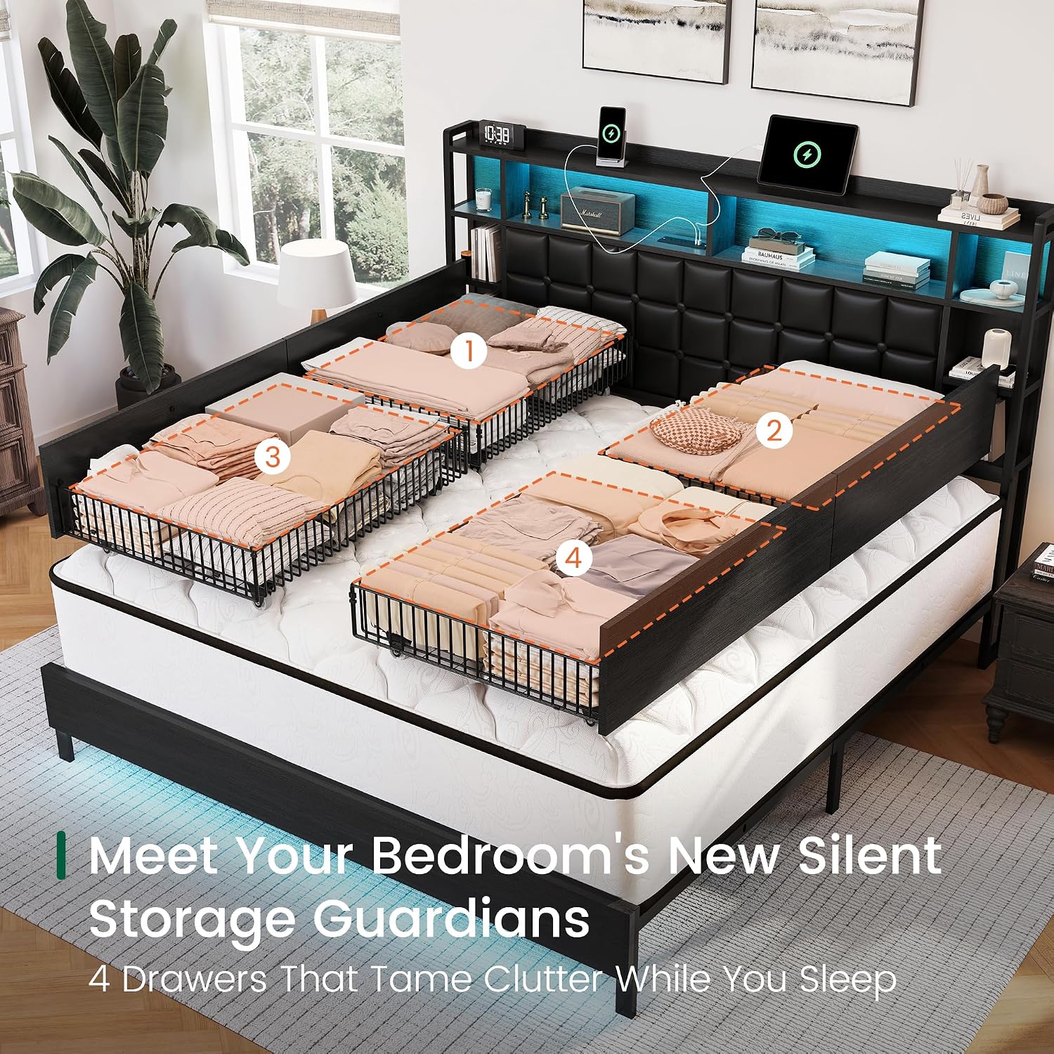 King Size Wooden Bed Frame wit - đánh giá và giá King Size Bed Frame With Storage Drawers