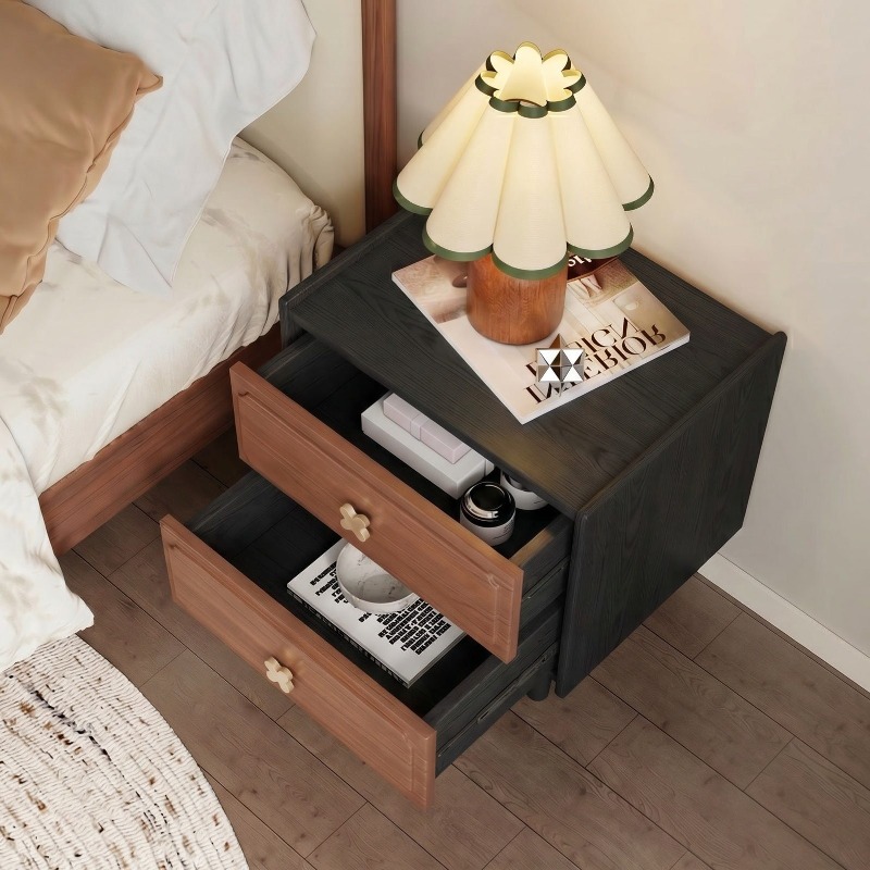 Home Furniture Solid Wood Blac - đánh giá và giá Solid Wood Nightstand 2 Drawers