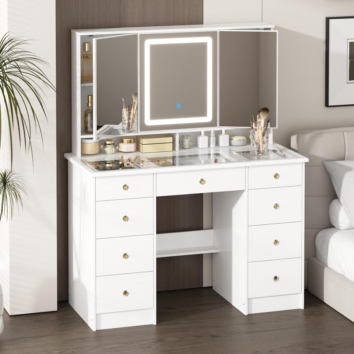 Vanity Desk with Mirror and Li - đánh giá và giá Dressing Table Vanity With Lighted Mirror