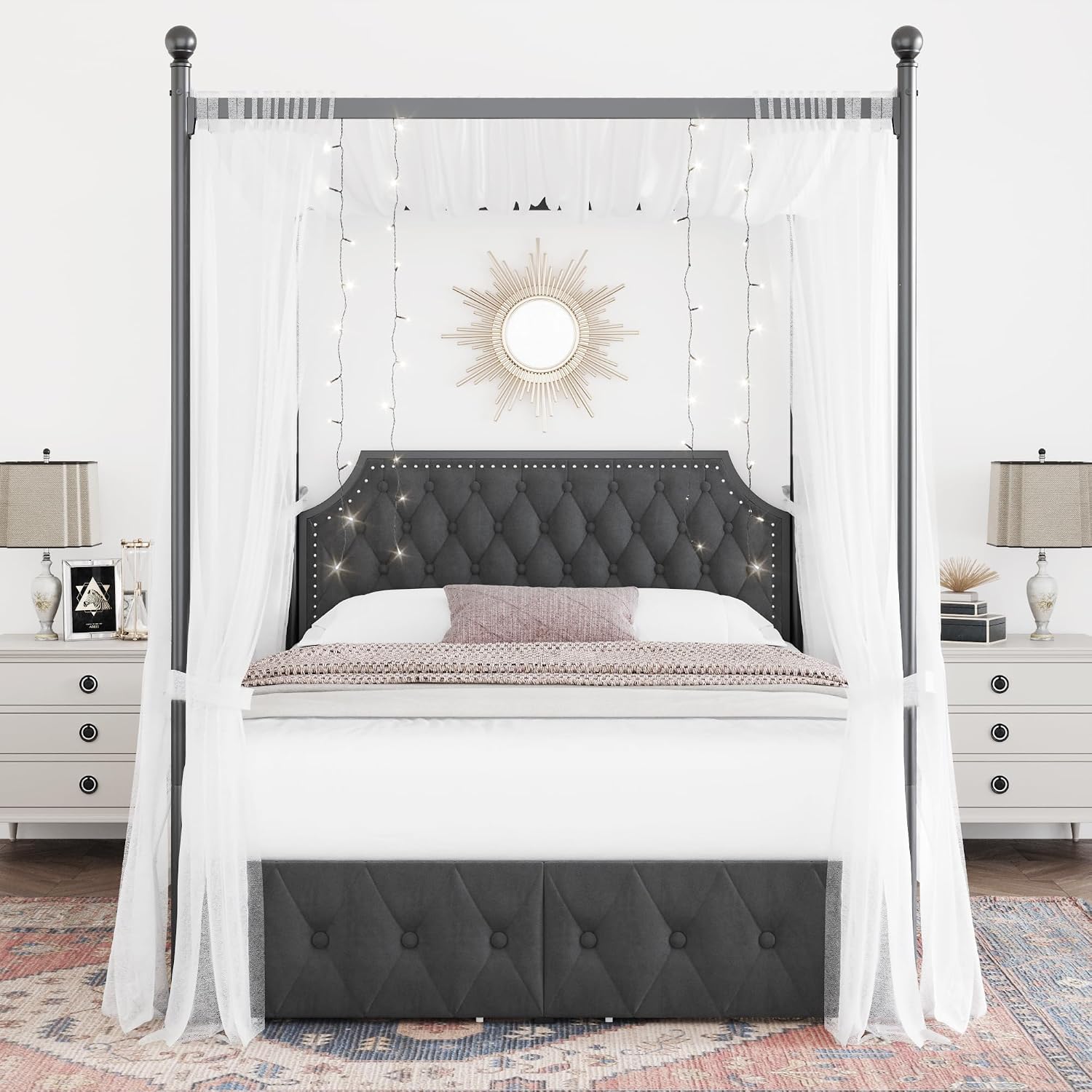 Queen Canopy Bed Frame With St - đánh giá và giá Canopy Bed Frame Metal Queen