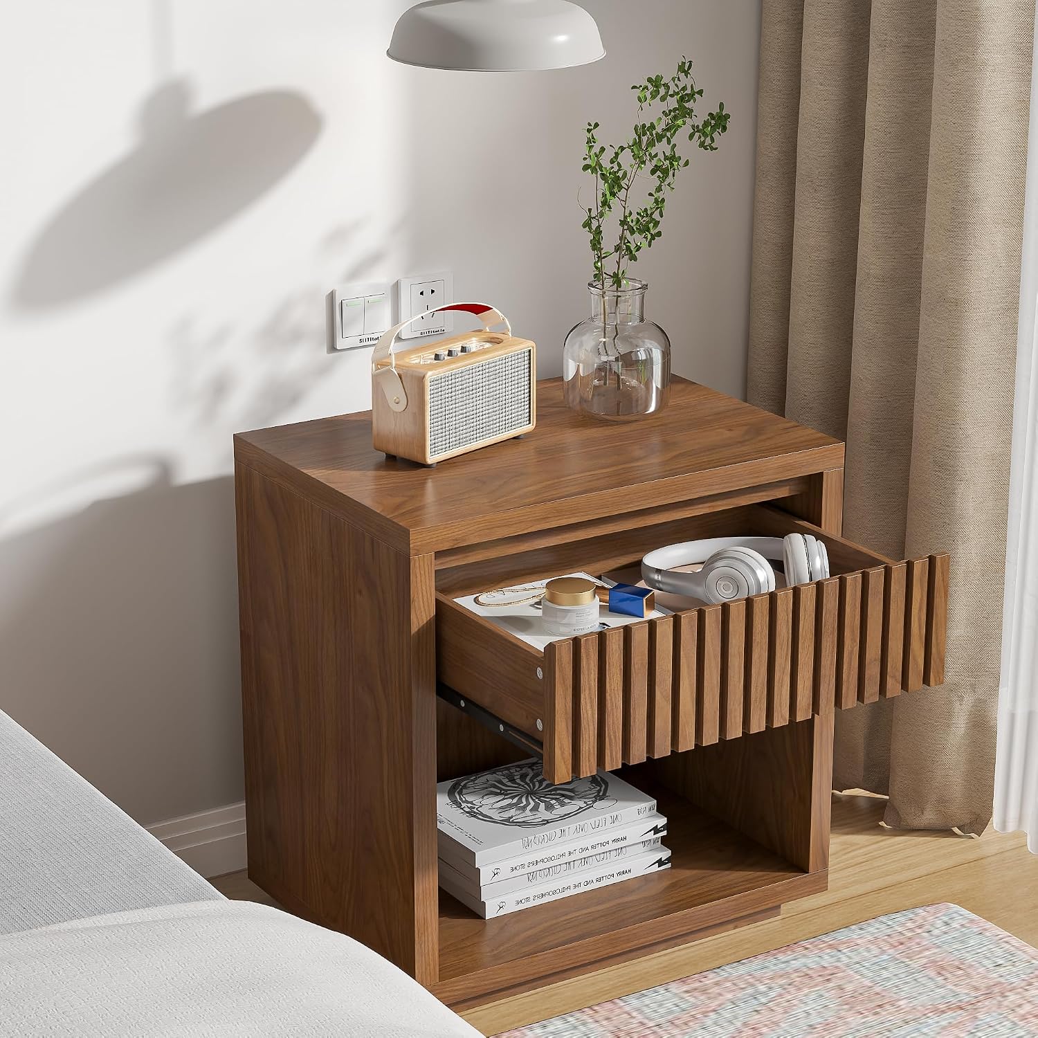 2-Drawer Fluted Nightstand Set - đánh giá và giá Solid Wood Nightstand 2 Drawers