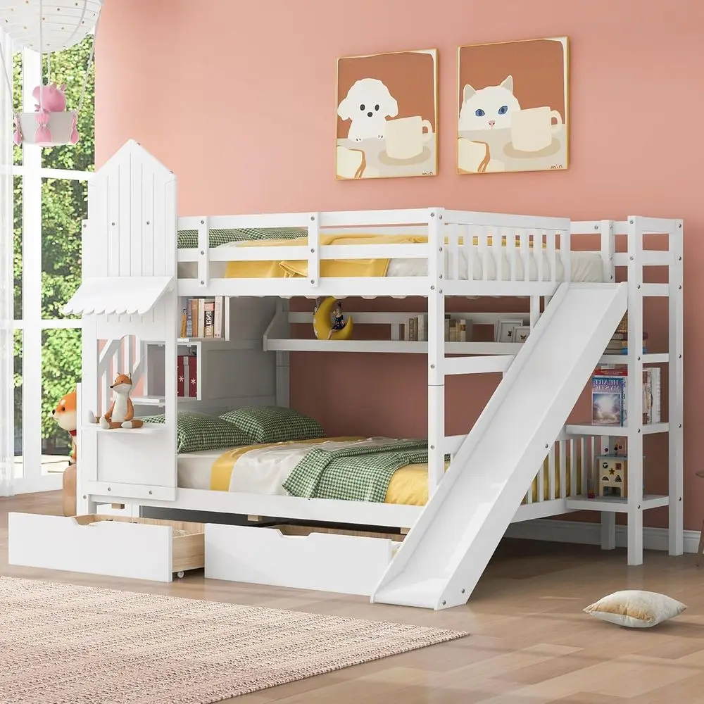 Twin Over Twin Bunk Bed With S - đánh giá và giá Bunk Bed With Stairs And Slide