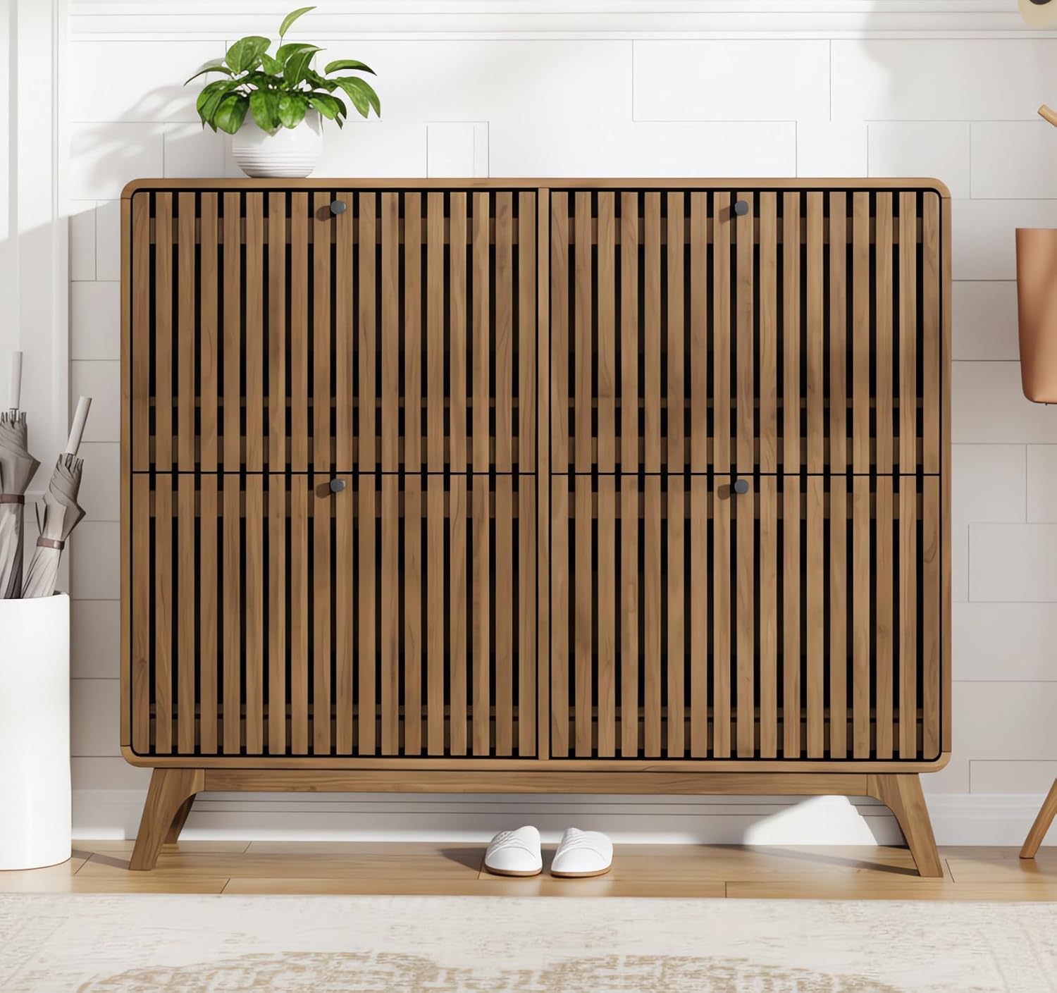 #Large Bamboo Shoe Cabinet wit - đánh giá và giá Shoe Rack Cabinet Narrow Entryway