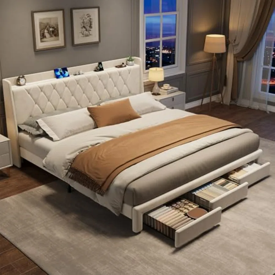 King Size Velvet Upholstered P - đánh giá và giá King Size Bed Frame With Storage Drawers