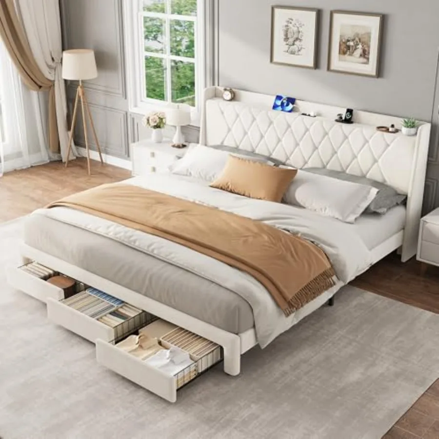 King Size Velvet Upholstered P - đánh giá và giá King Size Bed Frame With Storage Drawers