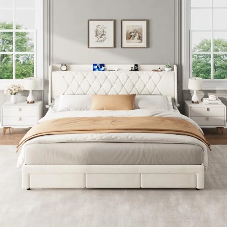 King Size Velvet Upholstered P - đánh giá và giá King Size Bed Frame With Storage Drawers